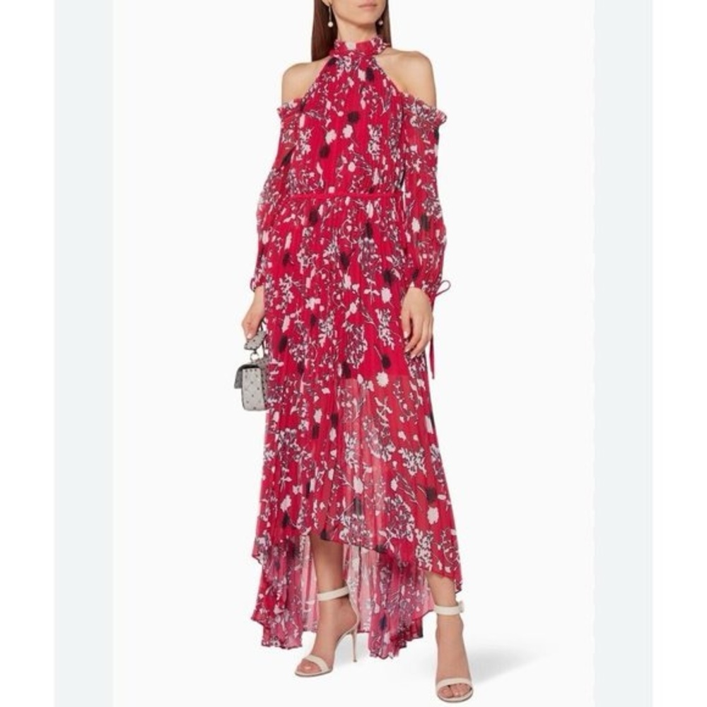 Self portrait pleated maxi cold shoulder dress authentic